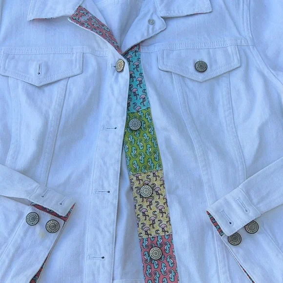 Vineyard vines medium women White Denim Jacket with Colorful Accents - Picture 6 of 6